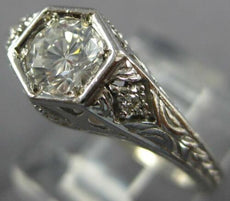 ANTIQUE .62CT DIAMOND 14KT WHITE GOLD HEXAGON FILIGREE ART DECO ENGAGEMENT RING