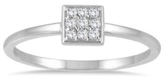 ESTATE .09CT DIAMOND 14KT WHITE GOLD 3D CLASSIC ROUND PAVE SQUARE FUN LOVE RING