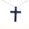 ESTATE 2.23CT AAA SAPPHIRE 18KT WHITE GOLD 3D DOUBLE ROW CROSS FLOATING PENDANT