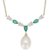 .83CT DIAMOND & AAA EMERALD & AAA PEARL 14K YELLOW GOLD 3D V SHAPE LOVE NECKLACE