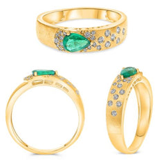 .55CT DIAMOND & AAA EMERALD 14KT YELLOW GOLD PEAR SHAPE & ROUND ETOILE FUN RING