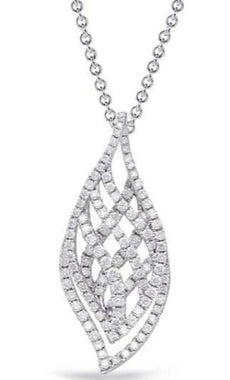 .88CT DIAMOND 14KT WHITE GOLD ROUND DOUBLE LEAF CRISS CROSS FUN FLOATING PENDANT
