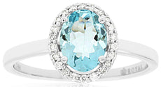 1.22CT DIAMOND & AAA AQUAMARINE 14K WHITE GOLD OVAL & ROUND HALO ENGAGEMENT RING
