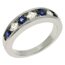 1.04CT DIAMOND & AAA SAPPHIRE 14KT WHITE GOLD PRINCESS CHANNEL ANNIVERSARY RING