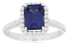 2.05CT DIAMOND & AAA TANZANITE 14KT WHITE GOLD EMERALD CUT HALO ENGAGEMENT RING