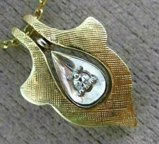 ESTATE .02CT DIAMOND 14KT WHITE & YELLOW GOLD 3D TEAR DROP ANCHOR PENDANT #22166