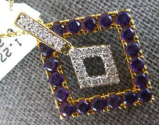 1.53CT DIAMOND & AAA AMETHYST 18K YELLOW GOLD DIAMOND SHAPE FUN FLOATING PENDANT