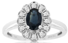 1.15CT DIAMOND & AAA SAPPHIRE 14KT WHITE GOLD 3D FILIGREE OVAL ENGAGEMENT RING