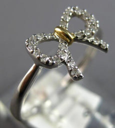 ESTATE .11CT DIAMOND 14K WHITE & YELLOW GOLD 3D CLASSIC BOW TIE RIBBON FUN RING