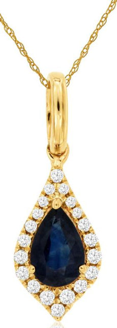 .50CT DIAMOND & AAA SAPPHIRE 14KT YELLOW GOLD 3D PEAR SHAPE & ROUND LOVE PENDANT