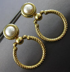 LARGE AAA PEARL 14KT YELLOW GOLD CIRCULAR FILIGREE FUN CLIP ON HANGING EARRINGS