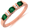 ESTATE .55CT DIAMOND & AAA EMERALD 14KT ROSE GOLD OVAL & ROUND 3 STONE LOVE RING