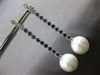 ESTATE LARGE 2.24CT AAA WHITE & BLUE SAPPHIRE & SOUTH SEA PEARL 18K WHITE GOLD EARRINGS