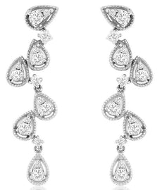 ESTATE .62CT DIAMOND 14KT WHITE GOLD 3D MULTI LEAF FILIGREE FUN HANGING EARRINGS