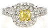 WIDE 1.05CT WHITE & FANCY YELLOW DIAMOND 18KT 2 TONE GOLD HALO ENGAGEMENT RING