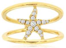 ESTATE .17CT DIAMOND 14KT YELLOW GOLD 3D CLASSIC ROUND STAR DOUBLE BAND FUN RING