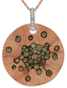 1.26CT WHITE & MOCHA DIAMOND 14K WHITE & ROSE GOLD CLUSTER MATTE & SHINY PENDANT