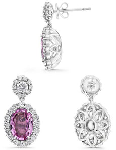 LARGE 5.54CT DIAMOND & AAA PINK SAPPHIRE 18K WHITE GOLD 3DOVAL & ROUND EARRINGS