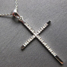ESTATE .05CT DIAMOND 14KT WHITE GOLD 3D CLASSIC ROUND CROSS FLOATING PENDANT