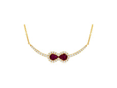 .53CT DIAMOND & AAA RUBY 14K YELLOW GOLD 3D PEAR SHAPE & ROUND INFINITY NECKLACE