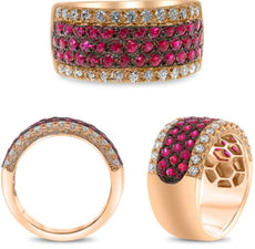 1.89CT DIAMOND & AAA RUBY 14KT ROSE GOLD 3D ROUND WEDDING BAND ENGAGEMENT RING