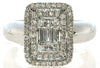 LARGE 1.10CT DIAMOND 18KT WHITE GOLD ROUND & BAGUETTE DOUBLE HALO COCKTAIL RING