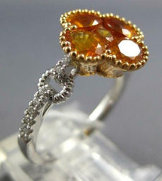 2.19CT DIAMOND & AAA YELLOW SAPPHIRE 18K 2 TONE GOLD 3D OVAL & ROUND FLOWER RING