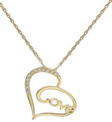 ESTATE .06CT DIAMOND 14K YELLOW GOLD 3D CLASSIC OPEN HEART LOVE FLOATING PENDANT