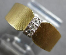 ESTATE .05CT DIAMOND 14KT 2 TONE GOLD 3D ROUND MATTE & SHINY FUN BAR RING #27965