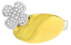 ESTATE .13CT DIAMOND 18KT WHITE & YELLOW GOLD 3D FLOWER OVAL LOVE RING