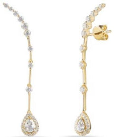.75CT DIAMOND 14KT YELLOW GOLD 3D CLUSTER TEAR DROP BY THE YARD JOURNEY EARRINGS