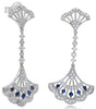 .65CT DIAMOND & AAA SAPPHIRE 14K WHITE GOLD FILIGREE FLORAL FUN HANGING EARRINGS