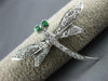 LARGE .41CT DIAMOND & AAA EMERALD 18KT WHITE GOLD DRAGONFLY FUN BROOCH PIN 27155