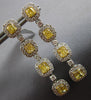 ESTATE LARGE 7.3CT WHITE & FANCY YELLOW DIAMOND 18K 2 TONE GOLD SQUARE HANGING EARRINGS