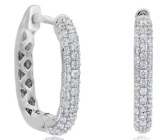ESTATE .61CT DIAMOND 3D CLASSIC 3 ROW PAVE SQUARE HUGGIE HANGING EARRINGS