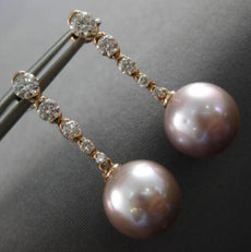 LARGE .76CT DIAMOND & AAA PINK SOUTH SEA PEARL 14K ROSE GOLD 3D JOURNEY EARRINGS