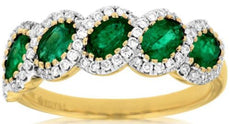 1.47CT DIAMOND & AAA EMERALD 14KT 2 TONE GOLD 3D OVAL 5 STONE HALO INFINITY RING