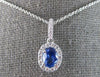 1.28CT DIAMOND & AAA CEYLON SAPPHIRE 14KT WHITE GOLD OVAL HALO FLOATING PENDANT
