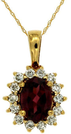 1.3CT DIAMOND & AAA RHODOLITE 14KT YELLOW GOLD 3D OVAL & ROUND FLOATING PENDANT
