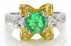 1.38CT WHITE & CANARY DIAMOND & AAA EMERALD 18KT 2 TONE GOLD 3D ENGAGEMENT RING