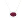 ESTATE .85CT AAA RUBY 18KT WHITE GOLD 3D CLASSIC PAVE OVAL LOVE NECKLACE