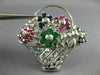 ESTATE LARGE 2.10CT DIAMOND & AAA MULTI GEM 14K WHITE GOLD FLOWER BROOCH PENDANT