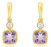 .33CT DIAMOND & AAA AMETHYST 14KT YELLOW GOLD CUSHION & ROUND HANGING EARRINGS