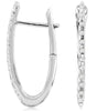 ESTATE .16CT DIAMOND 14KT WHITE GOLD ETOILE OVAL LEVERBACK HOOP HANGING EARRINGS