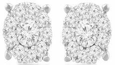 ESTATE 1.01CT DIAMOND 14KT WHITE GOLD 3D CLASSIC SOLITAIRE HALO STUD EARRINGS