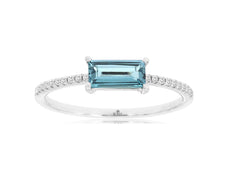 .83CT DIAMOND & AAA LONDON BLUE TOPAZ 14KT WHITE GOLD EMERALD CUT & ROUND RING
