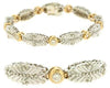 .93CT DIAMOND 14KT 2 TONE GOLD ROUND BEZEL FLORAL LINK FILIGREE TENNIS BRACELET