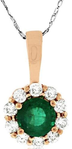 .90CT DIAMOND & AAA EMERALD 14KT ROSE GOLD ROUND CLASSIC FLOWER FLOATING PENDANT