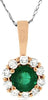 .90CT DIAMOND & AAA EMERALD 14KT ROSE GOLD ROUND CLASSIC FLOWER FLOATING PENDANT