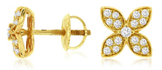 ESTATE .33CT DIAMOND 14K WHITE GOLD 4 LEAF CLOVER FLOWER SCREWBACK STUD EARRINGS